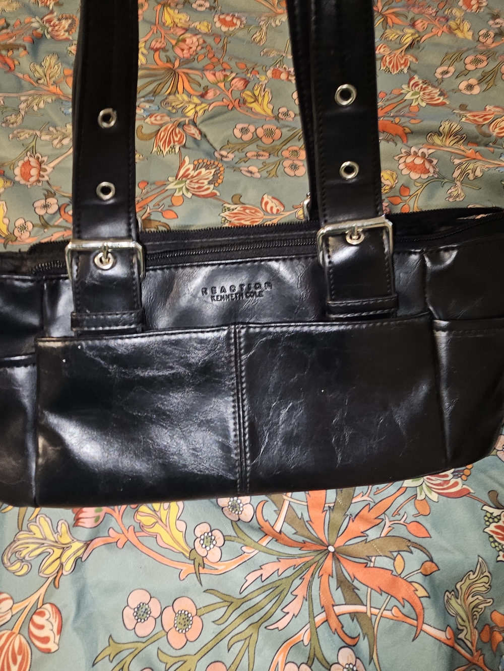 Kenneth Cole Reaction Black Leather Shoulder Bag